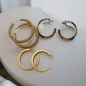 Set of 3 Unbranded Hoop Earrings- 2 Gold, 1 Blue Beaded NWT